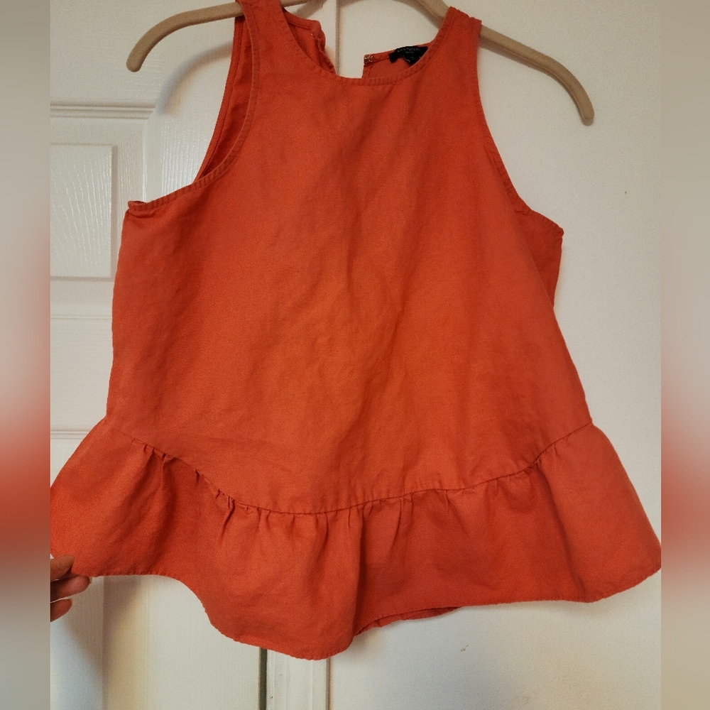 Ann Taylor Salmon Linen Blend Peplum Swing Tank